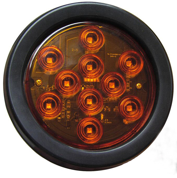 Luz Ámbar de 10 LED´s 4" con hule y conector sellada